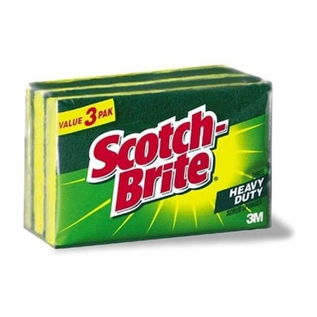 3M 3M HD-3 Scotch-Brite Heavy Duty Scrub Sponge - 3 Pack - Case of 8 HD-3
